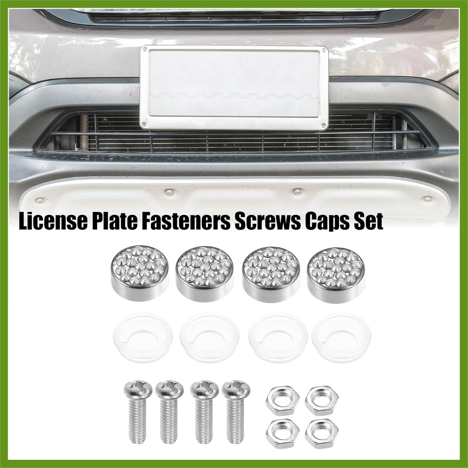 1 Set Bling Car License Plate Fasteners Screws Caps Covers White Universal Rhinestone License Plate Bolt Cap Plastic Washer Replace Parts Vehicle