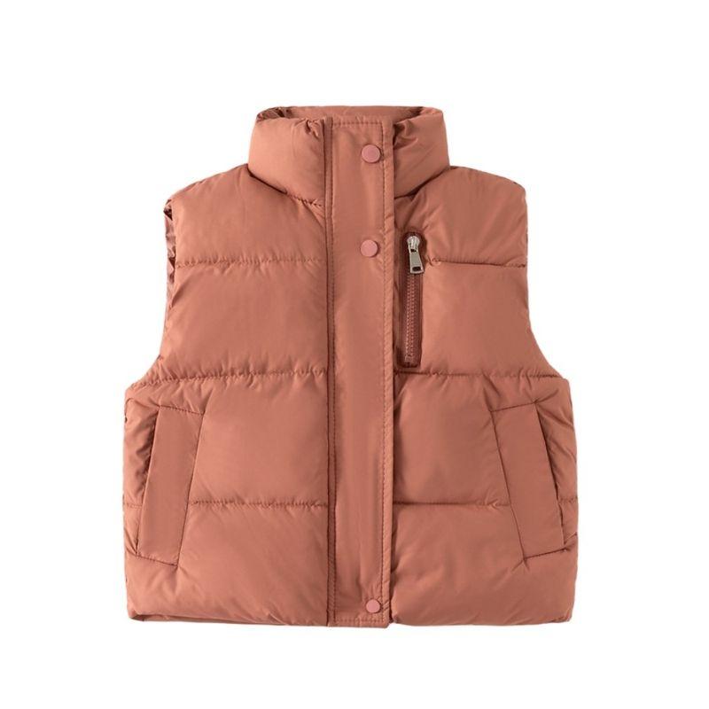 Boy's Zipper Shirt Sleeveless Cotton Coat Solid Color Coat Vest