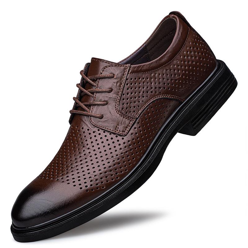 Men's Breathable Leather Formal Shoes - Spring/Summer Casual Cowhide Shoes with Warm Cotton.