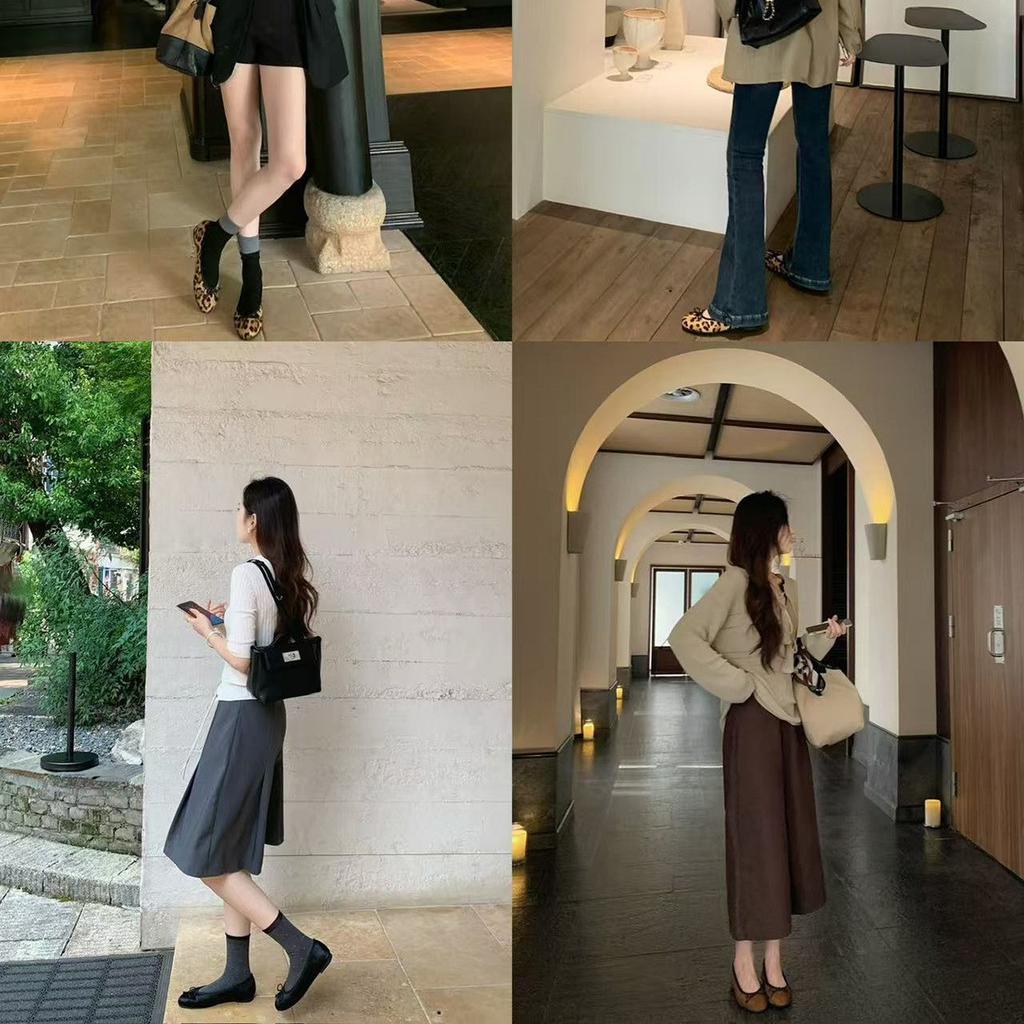 Sheepskin version of grape mother, the same leather classic round head bow leopard print single shoes women's shallow mouth ballet flats