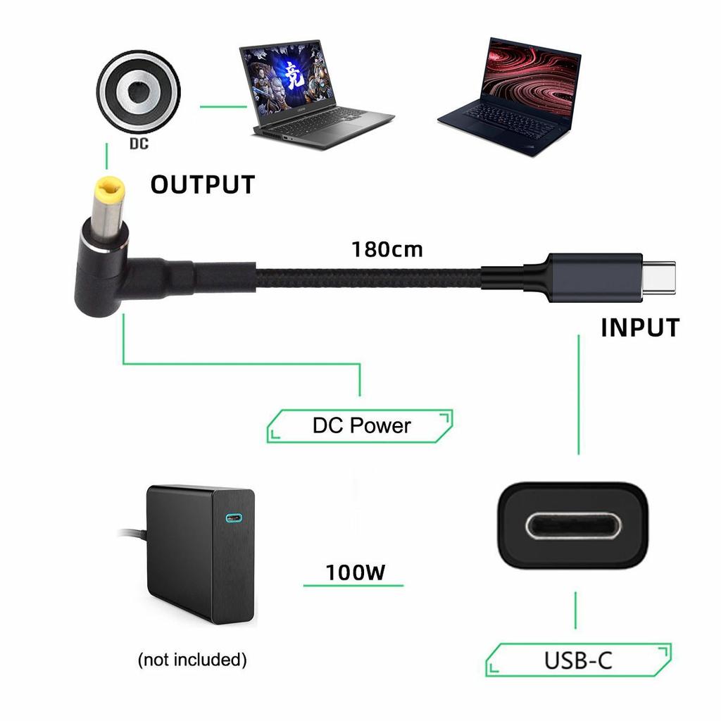 UC-110-5525MM 1.8m USB-C zu DC 5.5x2.5mm Kabel PD 100W Nylon Geflecht Ladekabel für Laptop