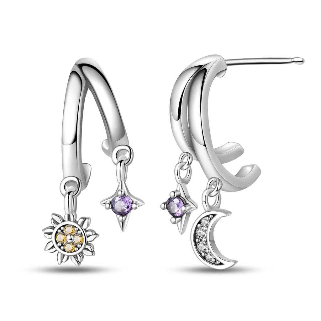 Original 925 Silver Simple Starry Moon Night Zircon Earrings for Women Trending Fashion Jewelry Birthday Gift New In