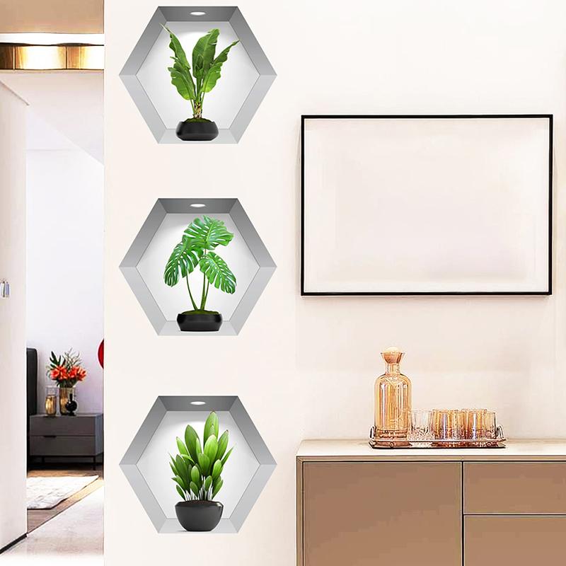 3Pcs/Set 3D Stereoscopic Potted Wall Stickers Living Room Decorative Wallpaper Self-Adhesive Plant And Flower Pvc Stickers