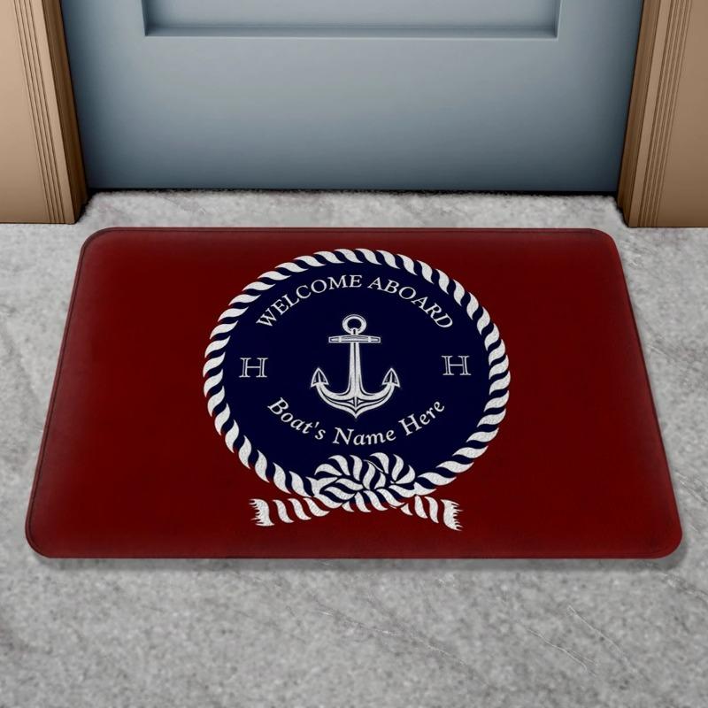 Custom Boat Name Anti Slip Door Mat Nautical Anchor Compass Ship Wheel Personalized Home Decor Floor Mat Indoor Outdoor Bath Rug