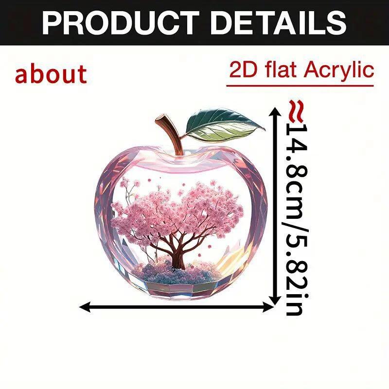 1 Pieza Adorno de Impresión Acrílica 2D Flores de Cerezo Románticas Forma de Manzana Paisaje Decoración de Escritorio Para Hogar Oficina