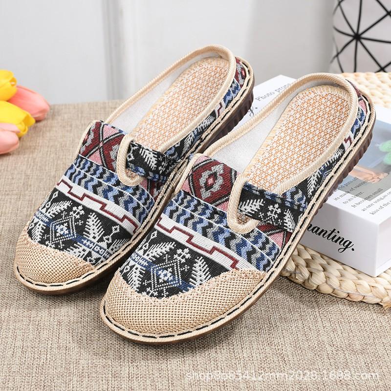 Womens Slip-On Flat Shoes With Rubber Sole Breathable Linen Upper Comfortable Non-Slip Casual Mom