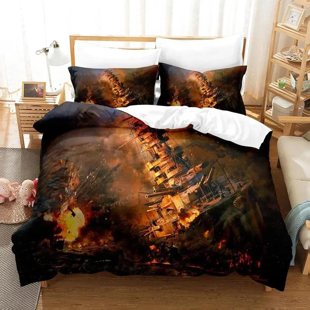 3D Print Game World Of Warships  Bedding Set Duvet Cover Bed Set Quilt Cover Pillowcase Comforter King Queen Size Boys Adult