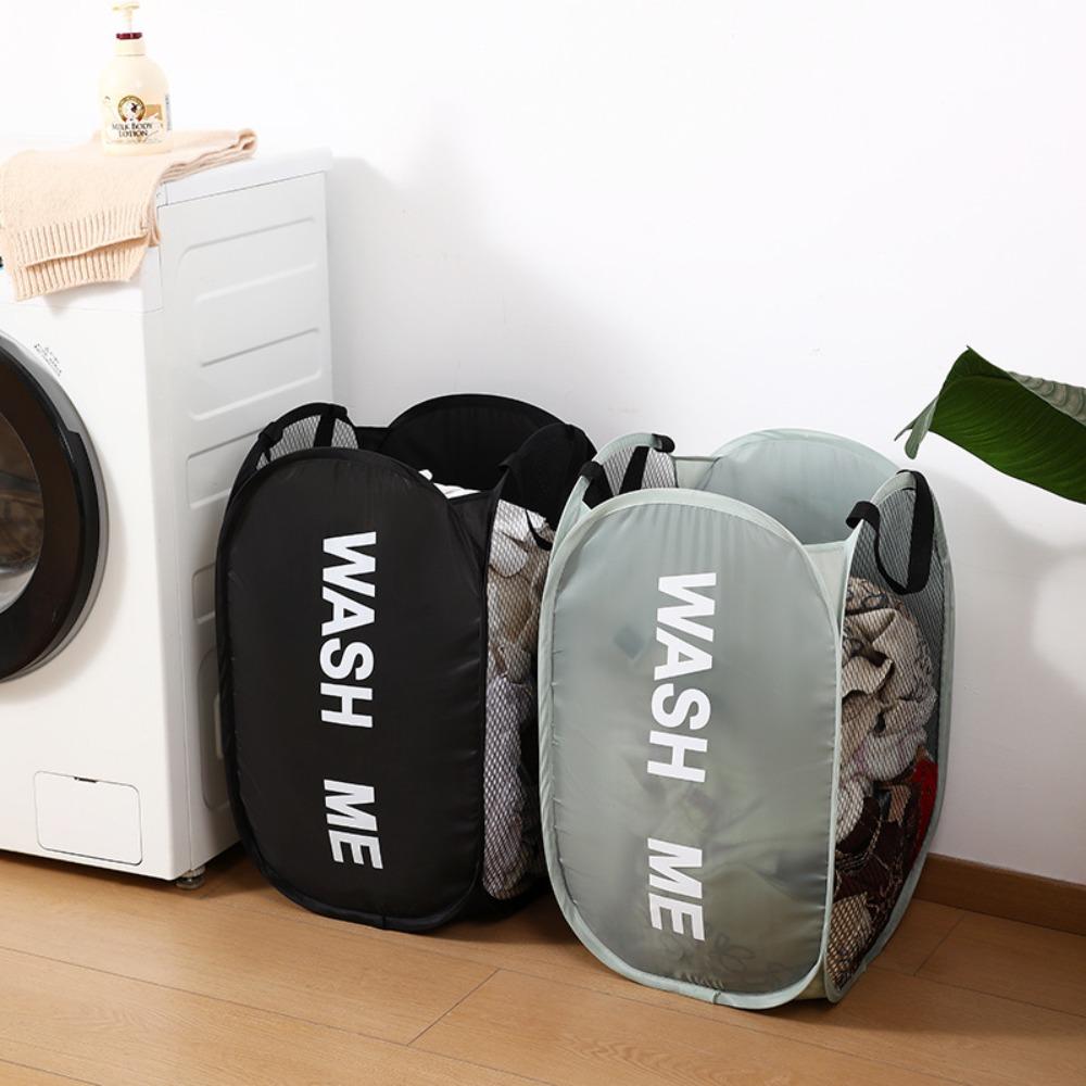 Portable Mesh Pop Up Laundry Hamper Wide Opening Breathable Collapsible Space-Saving Laundry Basket Dorm Travel Bathroom Items