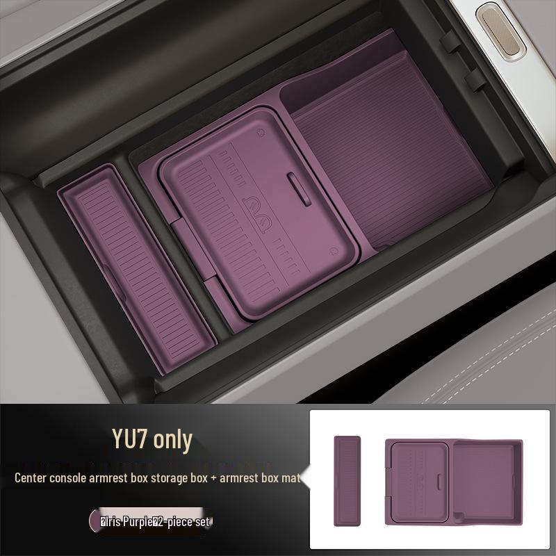 Dual-Layer Silicone Organizer with Mat for Yu7 Center Console Armrest Box
