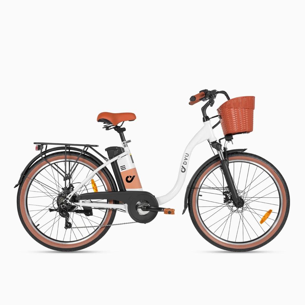 DYU C6 Pro Electric Bike for Adults 250W, 26" Commuting City Urban E-Bike with Basket with 36V 15.6AH