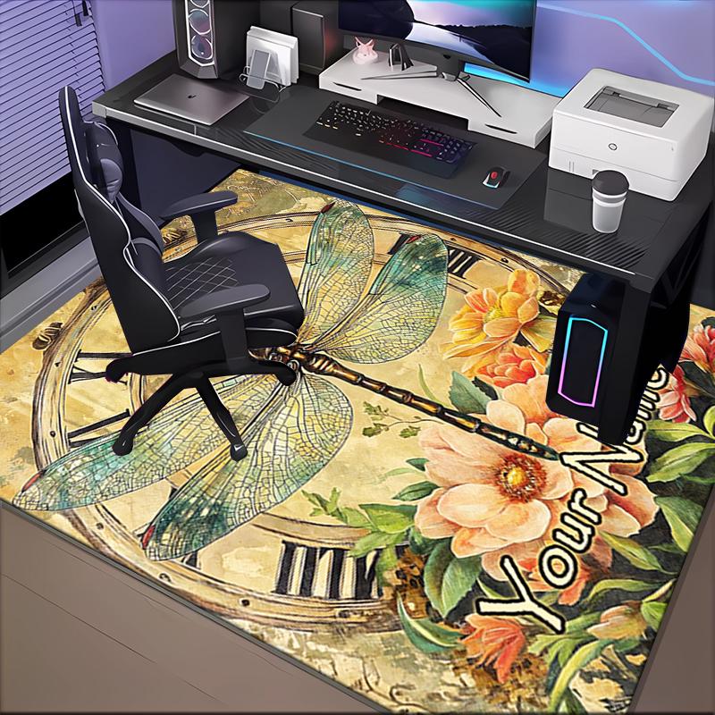1PC Custom Name Dragonfly Time Garden Theme Floor Mat Ideal for Living Room, Game Rooms, Office, Bedroom, Floor Mat Playful Design