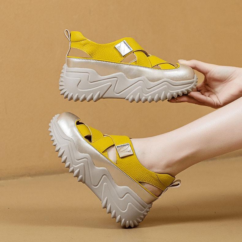 

Baotou sandals women s new summer thick-soled breathable retro versatile casual single shoes in 2024 are popular 40 абрикосовий