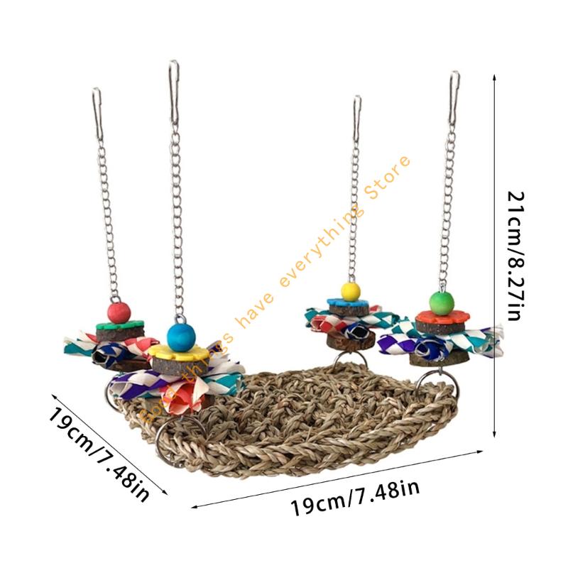 Multiuse Bird Exercise Hammock For Cockatiels Budgies Woven Straw Chewing Toy 55KF