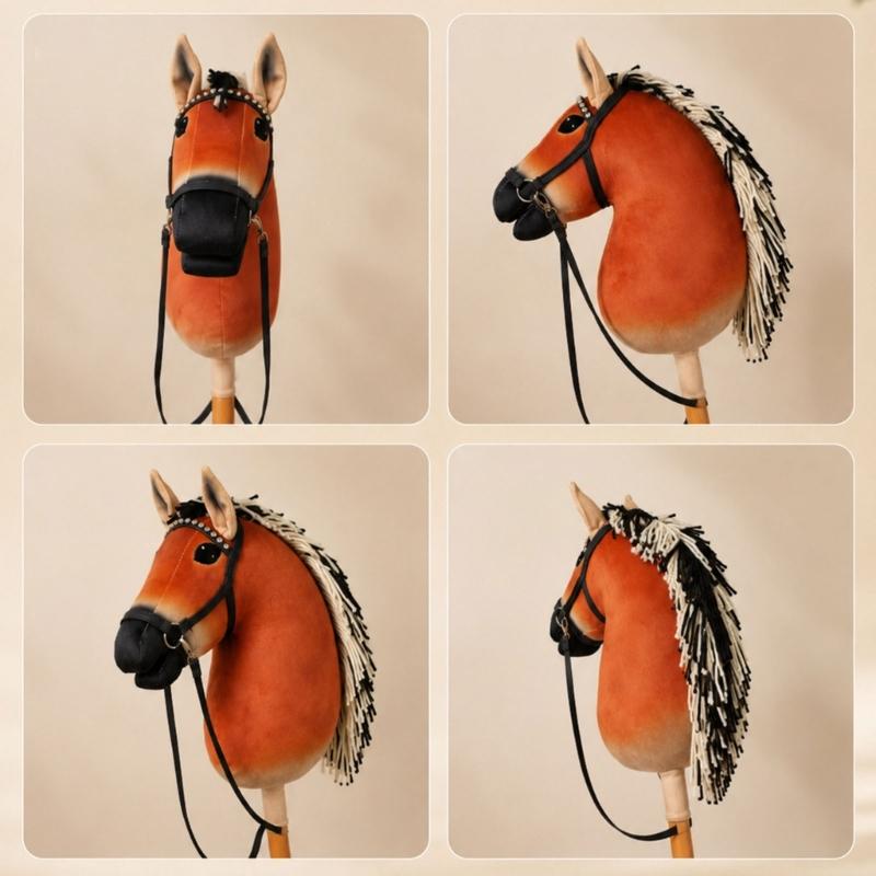 Horse Head Stick Toy Plush Brown Costume Prop with Handheld Wooden Handle for Role Play, Stage Use, Party Play and Themed Photo Props