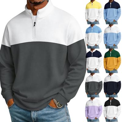 Men's Long Sleeve Pullover Sweatshirt Half Zip Mock Neck Loose Fit Color Block Athletic Top for Casual Wear