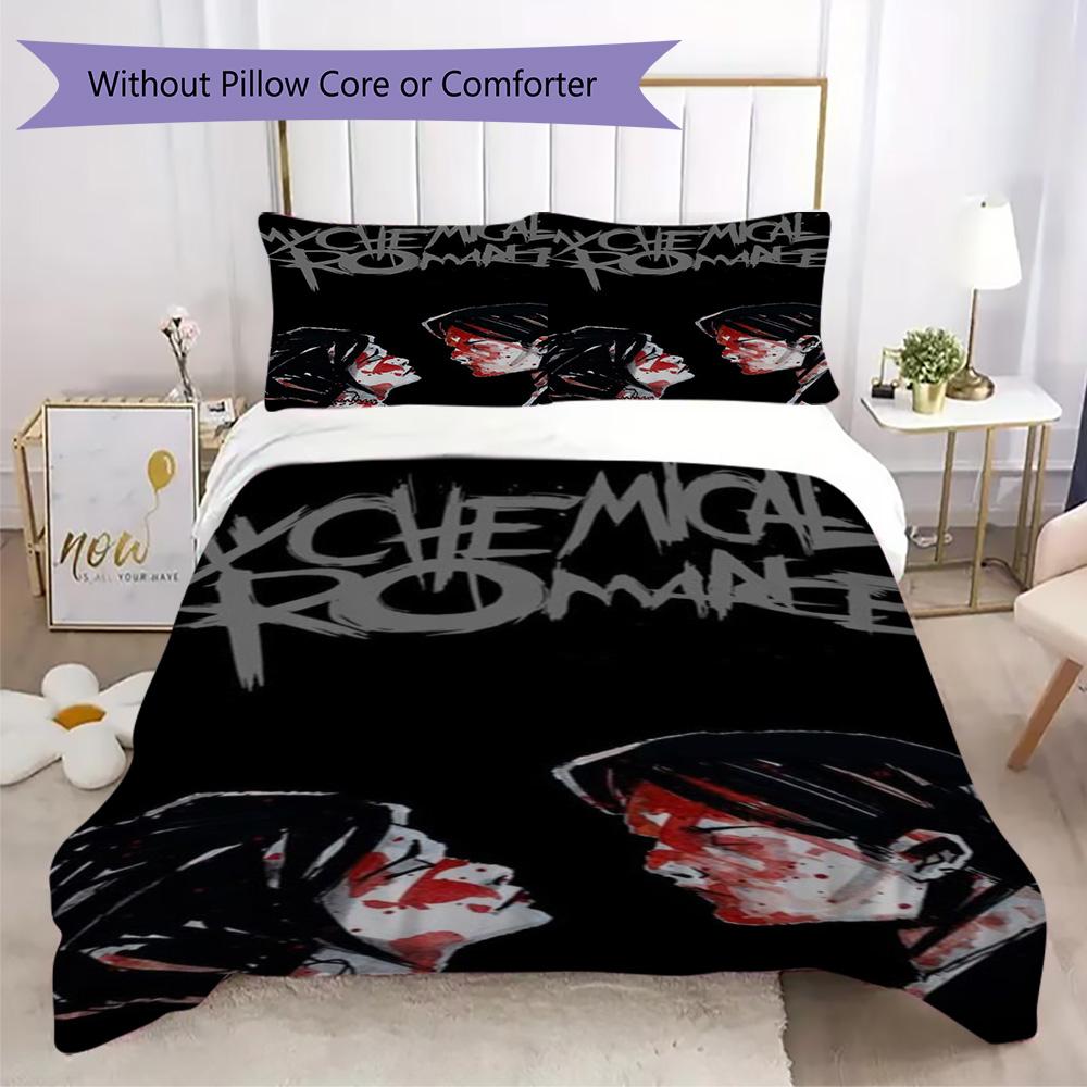 My Chemical Romance Anime Pattern Bedding,Quilt Set Quilt Cover Pillowcase Home Birthday Gift (1*duvet cover+2*pillowcase,without core)ZSJT0917389