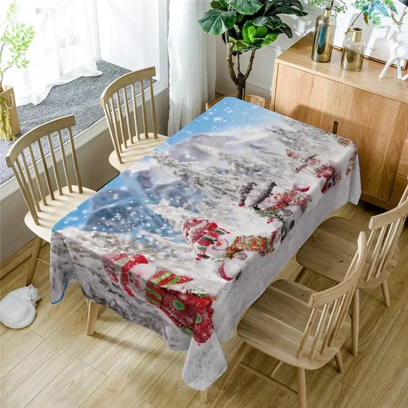 Waterproof Santa Claus Snowman Merry Christmas Anti-stain Tablecloth Table Cloth Cover For Kitchen Decor Party Decoration