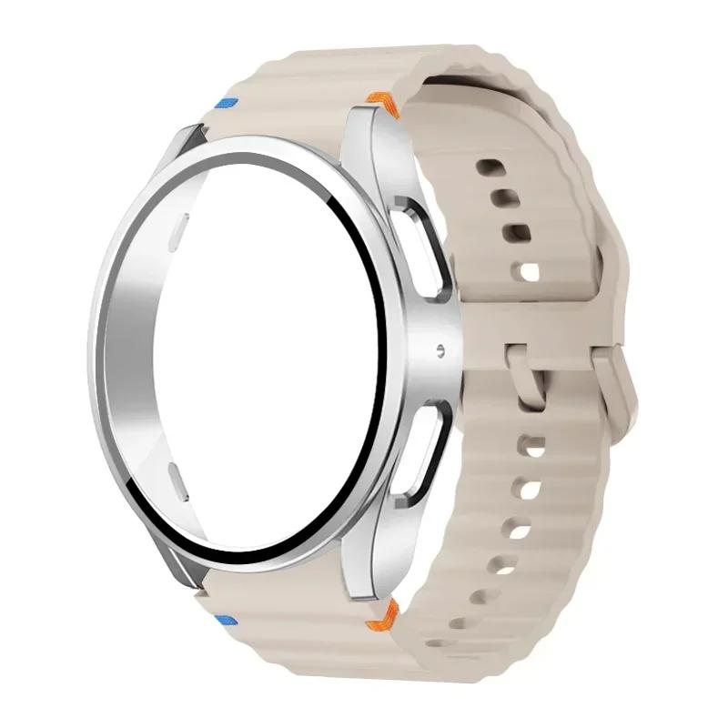 Case+Strap for Samsung Galaxy Watch 7 6 5 4 40mm 44mm Silicone Official Band PC Protector Cover Bumper Accessorie Galaxy Watch 7