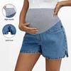 High Waist Maternity Denim Shorts Stretchy Split Hem Casual Wear
