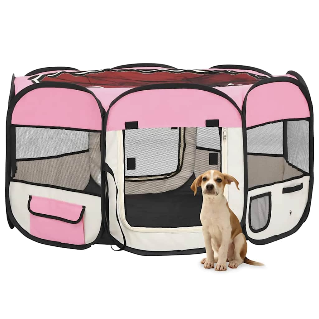 Faltbarer Welpenspielzaun mit Tragetasche Rosa 125 x 125 x 61 cm