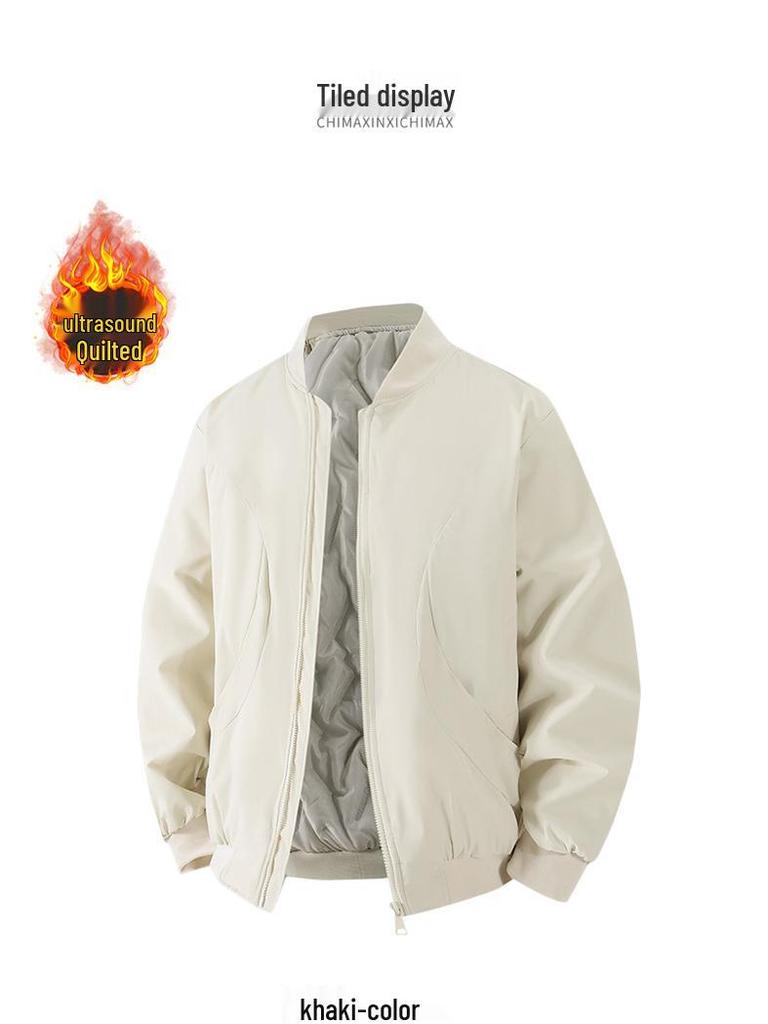 Herrgränsöverskridande Höst/Vinter Ståkrage Baseballjacka - Ultraljud Bomullsfylld Lös Pilot Arbetskläder