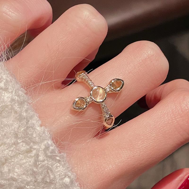 Personalized Niche Design Cross Open Ring High Sense Medieval French Retro Ring Women