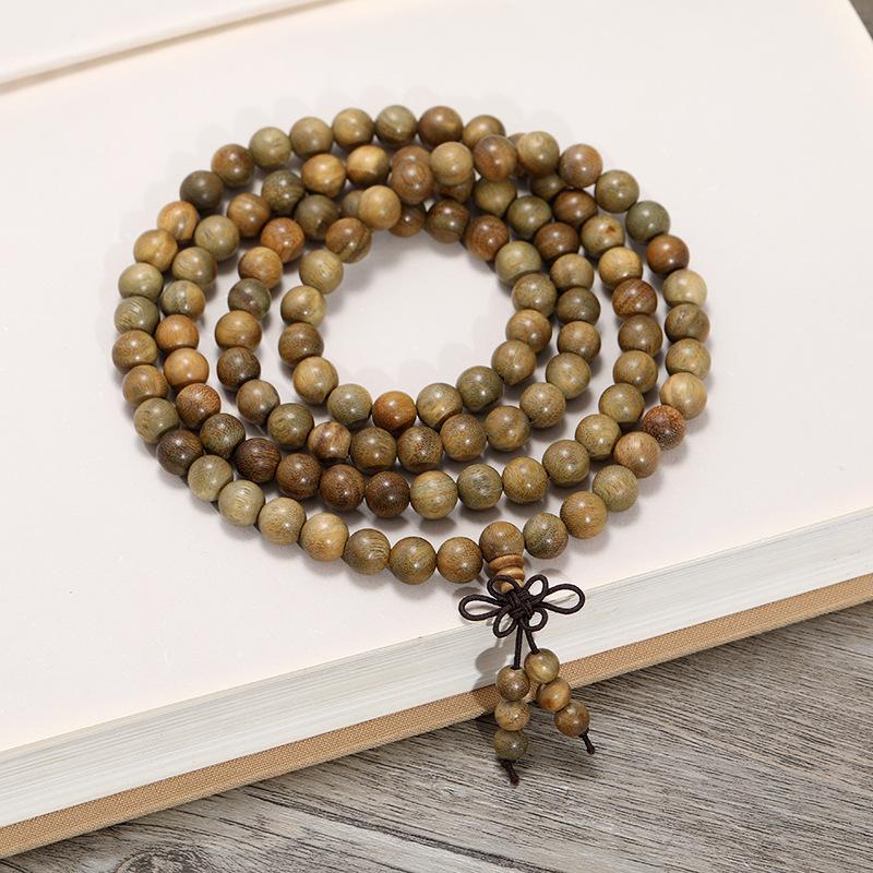Natural green sandalwood 108 bracelets men and women versatile sandalwood Buddha beads couple rosary beads Wenwan bracelet