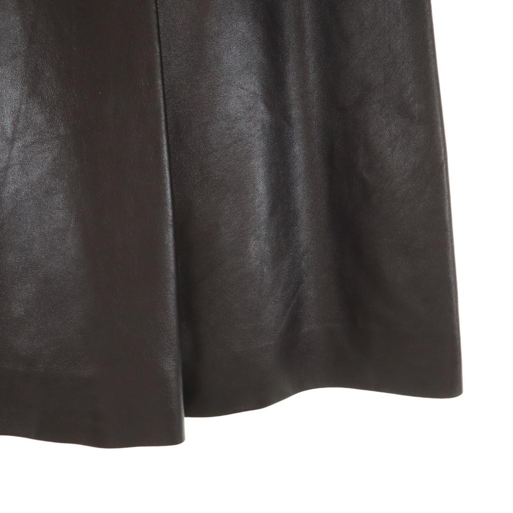 Celine Made In France Lamb Leather Midi Skirt 36 Dark Brown Women Used