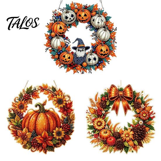 Elegant Holiday Ornament Fall Pumpkin Sunflower Wreath Hanging Decor, Acrylic Hand Painted Festive Party Decoration Window Ornament, Thanksgiving