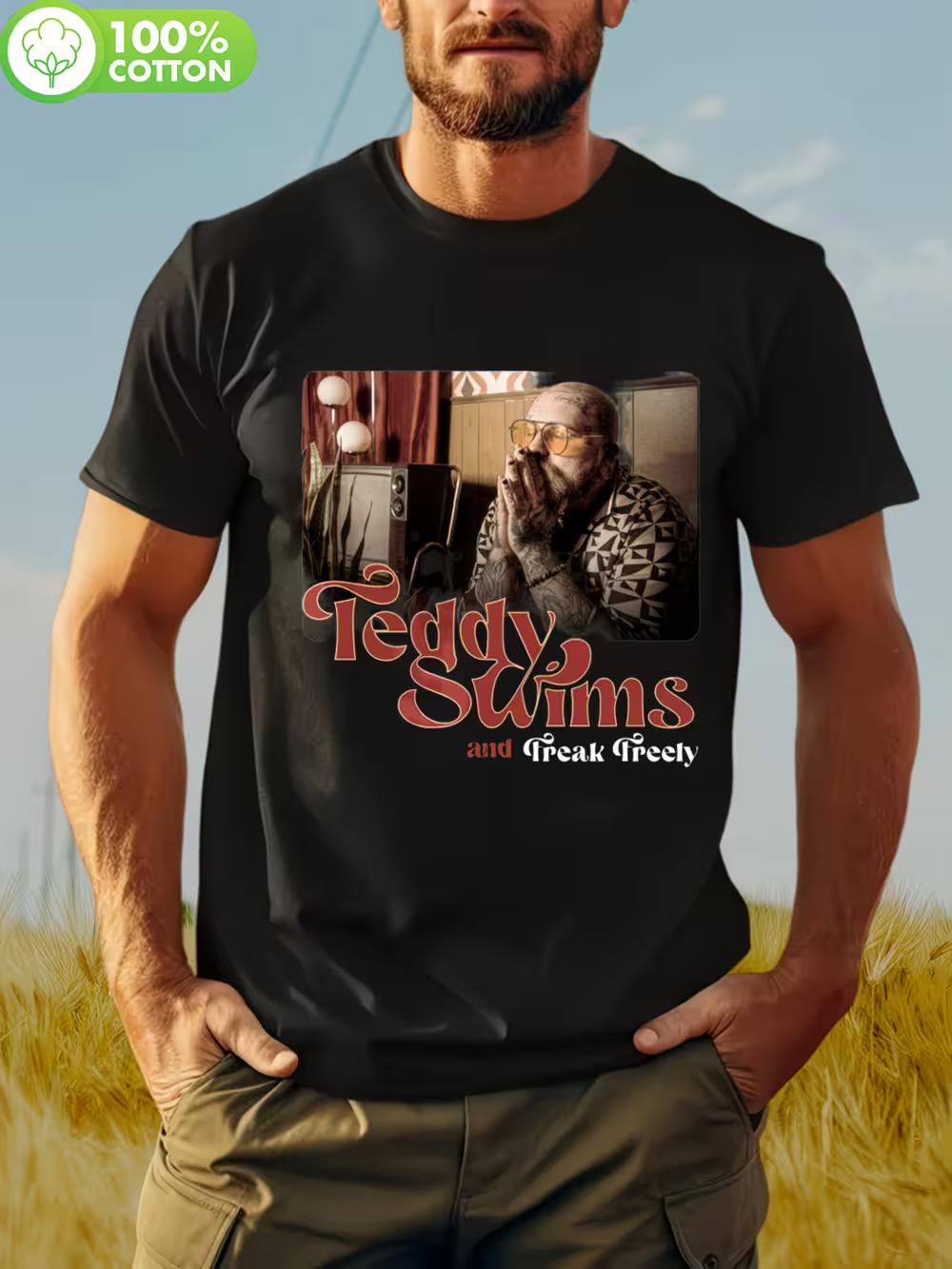 

Teddy Swims Fan T-Shirt - Black with Red Text & Signature Swimwear Style XXXXL