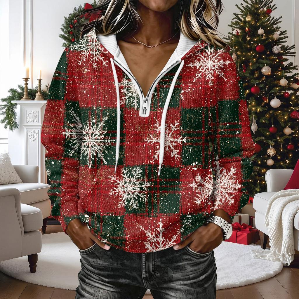 Women's Long Sleeve Christmas Print Pullover Hoodie with