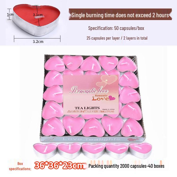 50pcs Box of Romantic Aluminum Shell Tea Candles - Creative Birthday Love Design, White Wax for Weddings & Hotels