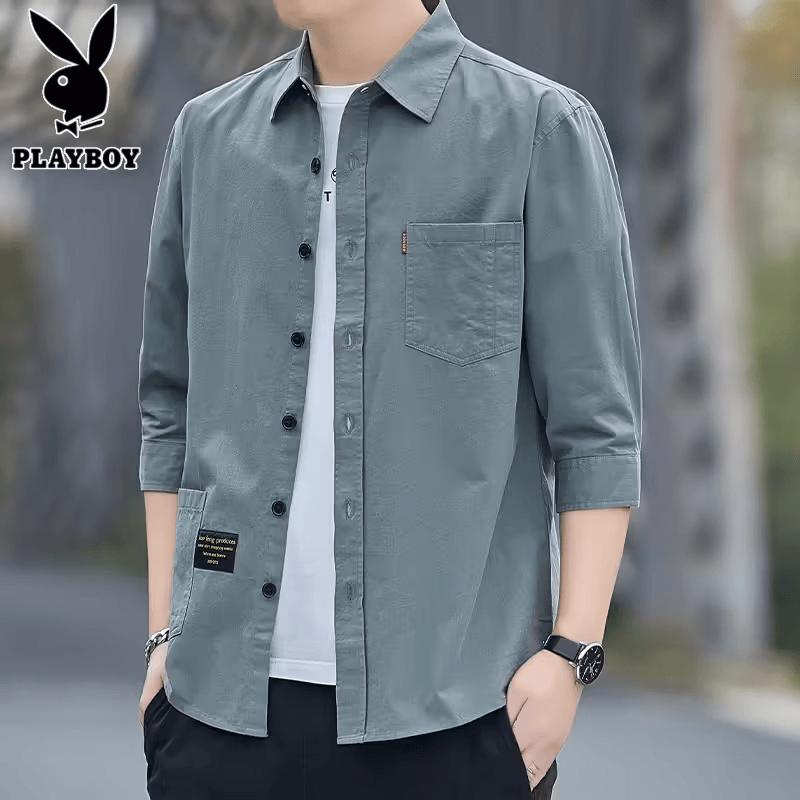 

Playboy Men s Cotton 3/4 Sleeve Casual Shirt XL