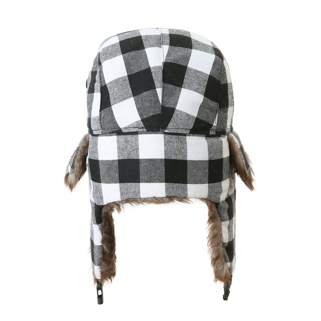 Men's Plaid Earmuffs Winter Warm Plaid Aviator Trapper Hat Outdoor Windproof Cold-proof and Warm Russian Winter Skiing Cap