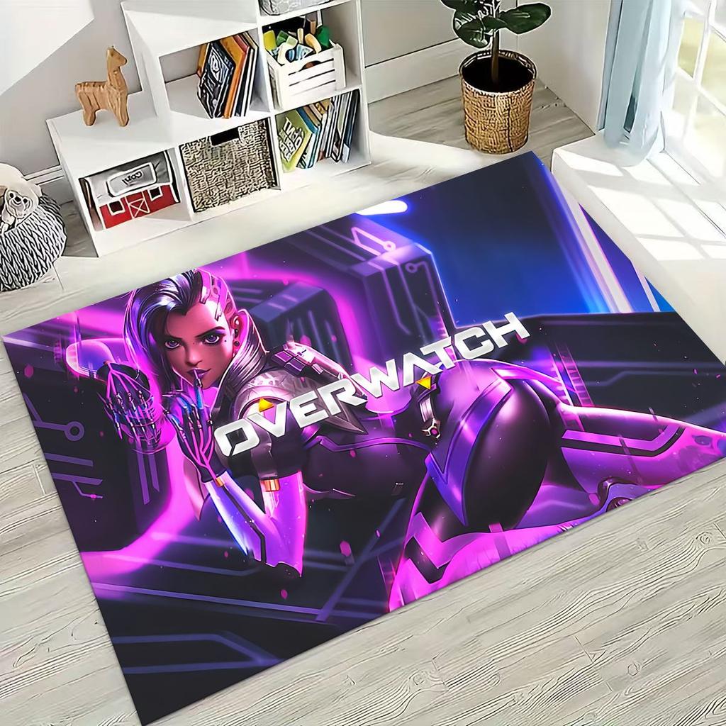 Game OW Overwatch D.VA Mei Reaper Cartoon 3D Rug for Bedroom Living Room Sofa Home Doormat Decor, Large Kids Non-slip Floor Mat