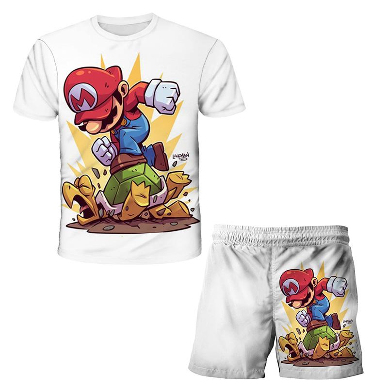 2025 Neue T-Shirts Jungen Anzug Mario T-Shirt Shorts Sommermode Mario Bros T-Shirt 2-teilige Sets Kinder Trainingsanzug Jungen Übergroße Kleidung