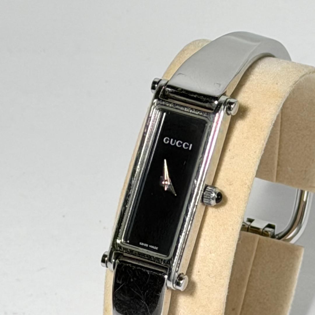 Used New battery Gucci 1500L bangle watch wristwatch quartz black dial