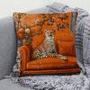 1Pc Elegant Cheetah In Orange Chinoiserie Decorative Pillow Cover, 18X18 Inch, Short Plush, Single-Sided Print - Ideal For Sofa,