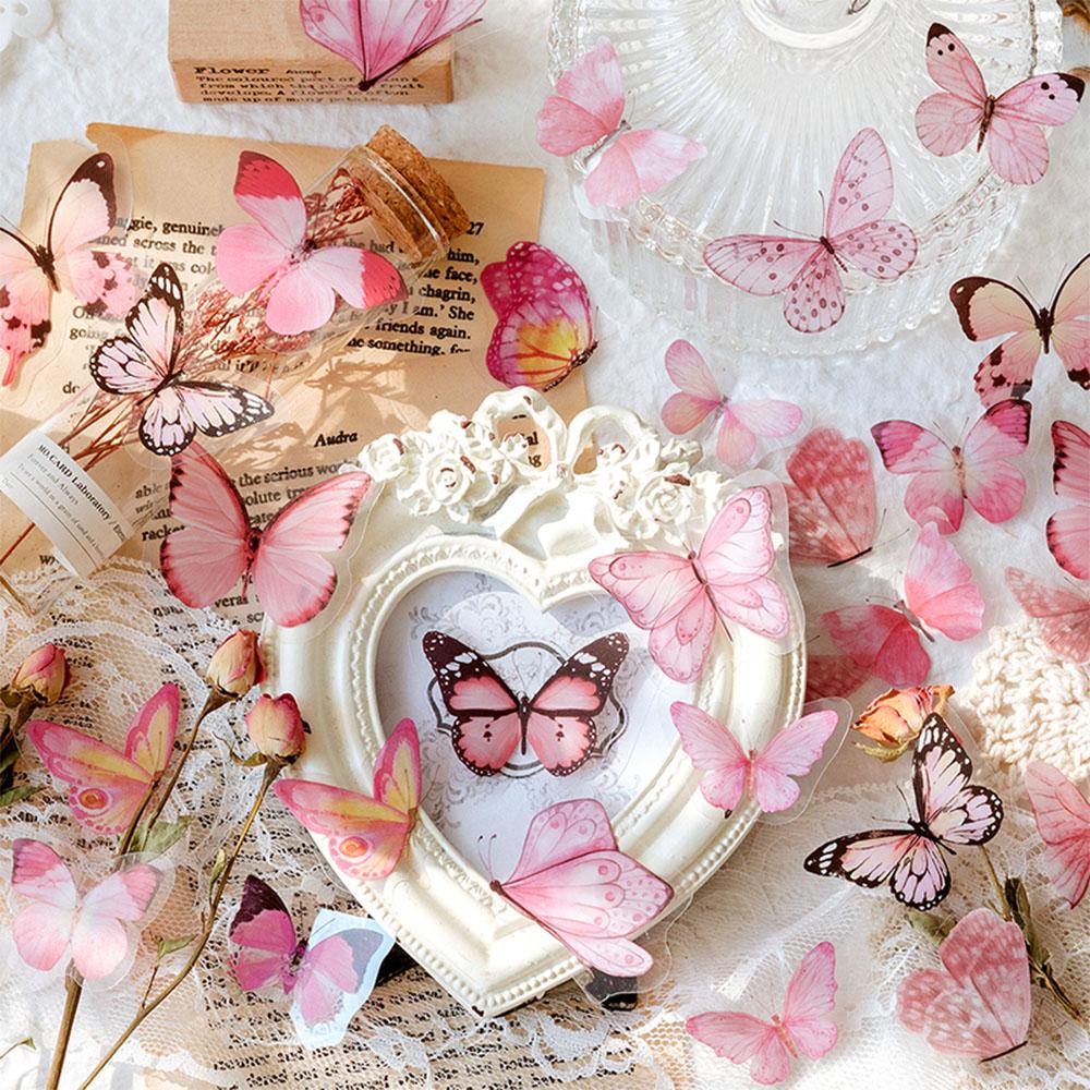 40Pcs/Bag Beautiful Butterfly Sticker PET Transparent Card Journal Decorative DIY Epoxy Resin Craft Material Book Calendar Decor