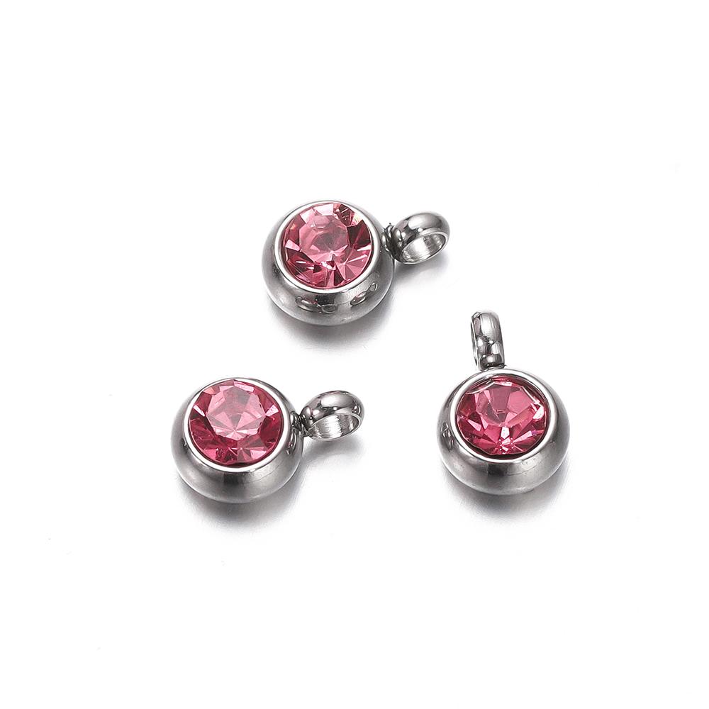 10Pcs 6mm Stainless Steel Birthstone Necklace Pendant Jewelry Making Rhinestone Charms For Women Earrings DIY Accessories Gift