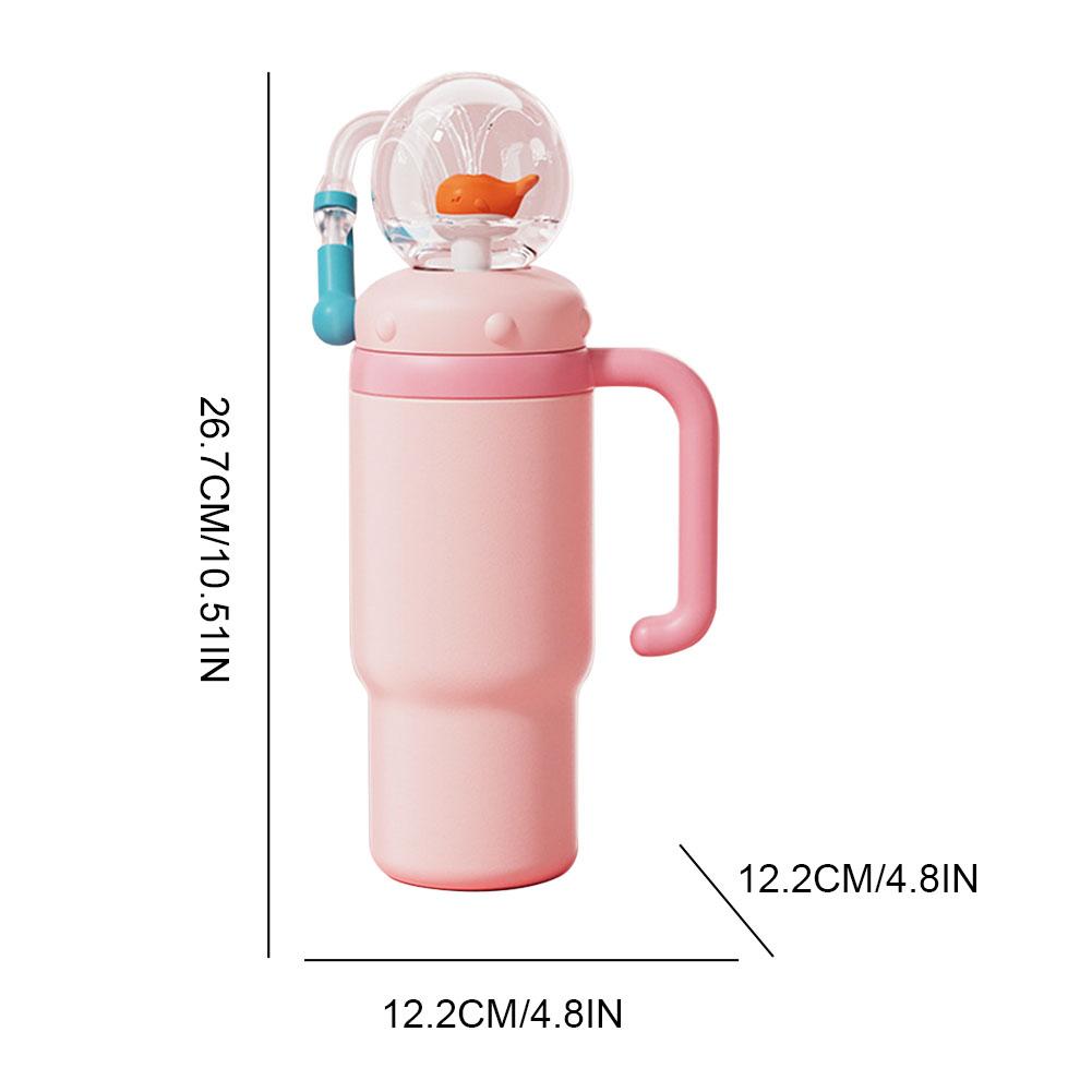710ML Stainless Steel Whale Fountain Cup With Whale Sprinkler Handle Two Lid Straw Cup Durable Anti Drop Anti Overflow Fun Cup