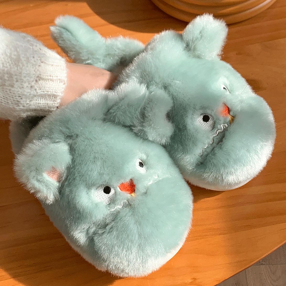 

Зимние милые тапочки из меха животных для женщин, модные кавайные пушистые зимние теплые тапочки для влюбленных, мультяшные, плоские, удобные, домашние тапочки 36-37 зелёный