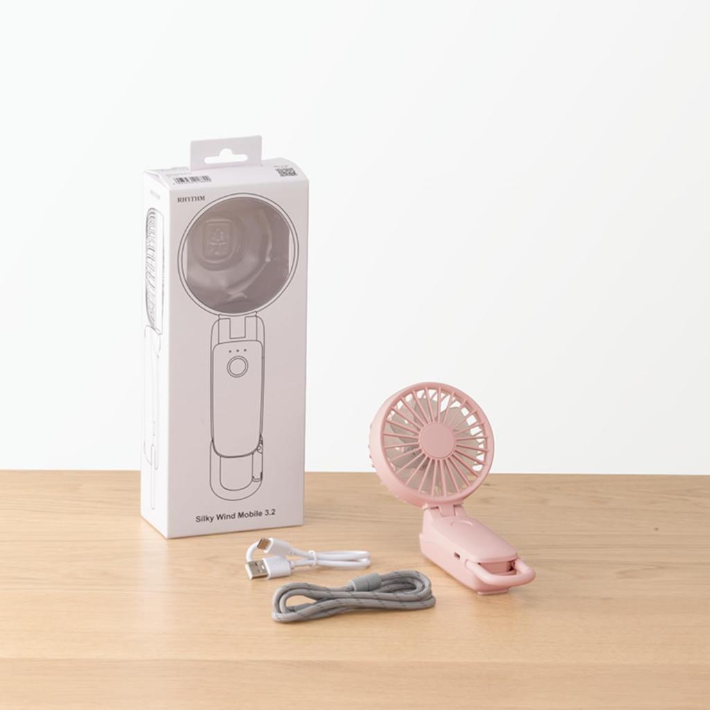 RHYTHM Handventilator 2025 Hoher Luftstrom Leise 3-Wege 5 Windgeschwindigkeitsstufen Kompatibel Karabinerband enthalten Kleiner tragbarer Ventilator Seidiger Wind Mobil Pink