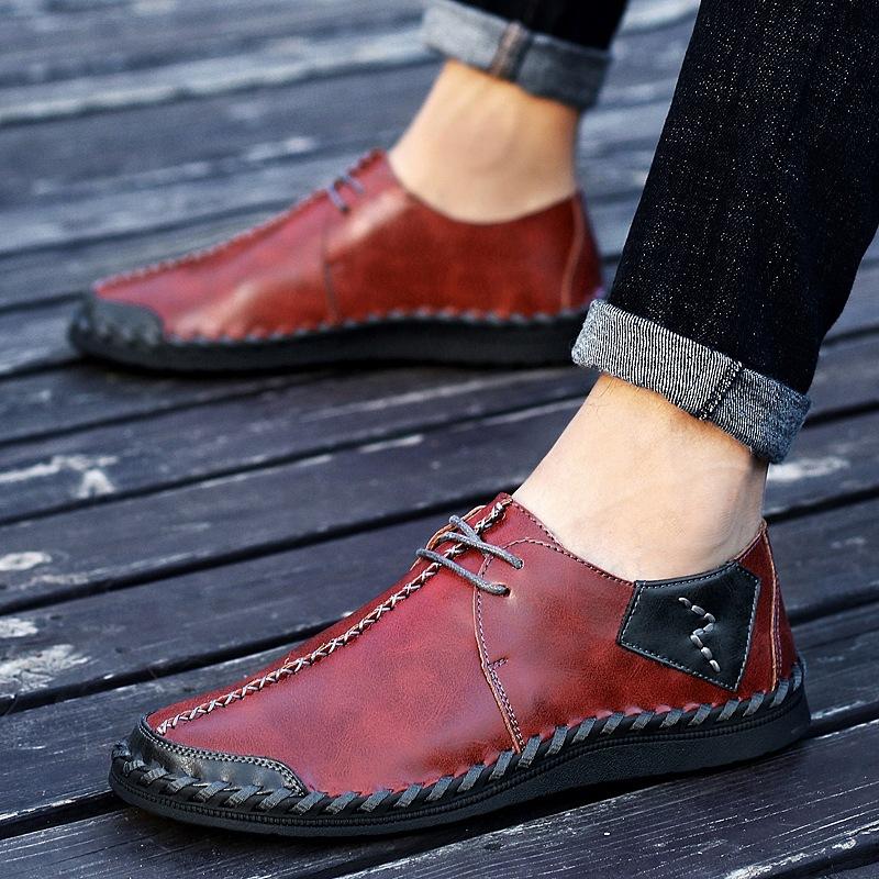 Spring 2025 Foreign Trade Large Size Men's Shoes New Hand-stitched Leather Shoes Outsole Casual Men's Leather Shoes
