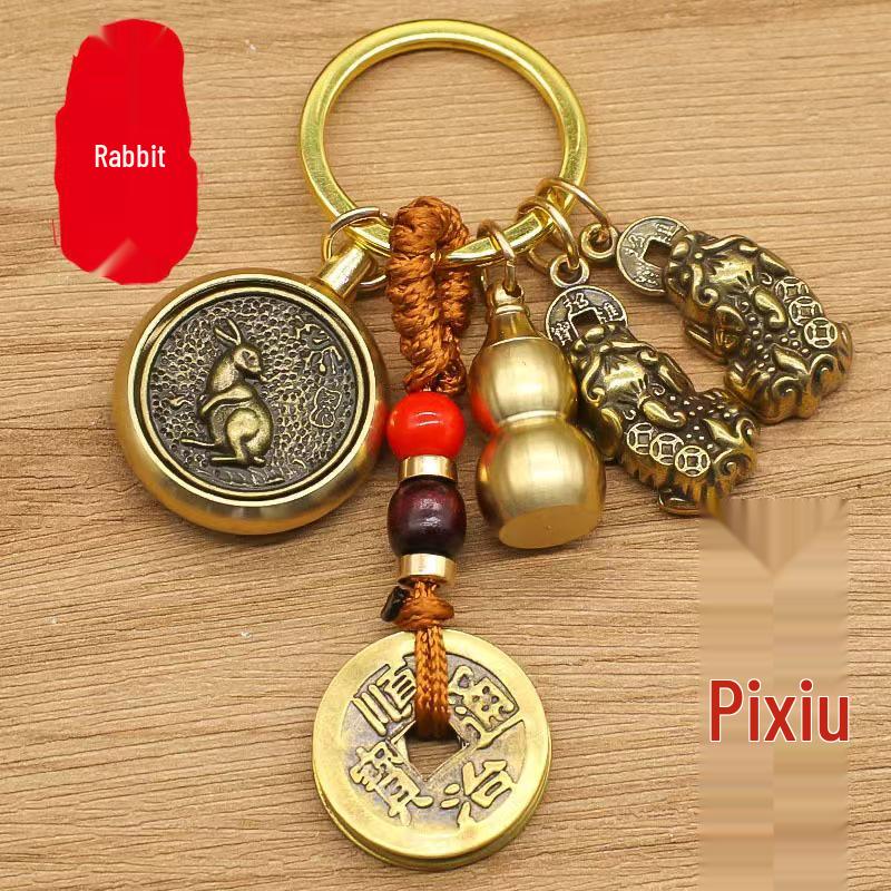 Pirinç Burç Meleği Dönen Pixiu Kabak Anahtarlık Kolye