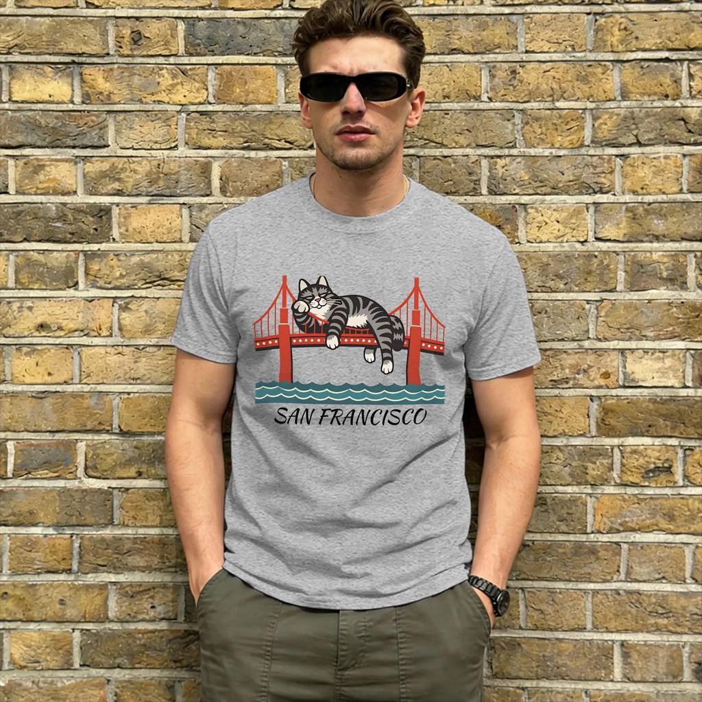 Ryan Gosling Cat San Francisco 100 Cotton T-Shirt For Man Summer  Street Style T-Shirts Crewneck Leisure Tees Casual Tops
