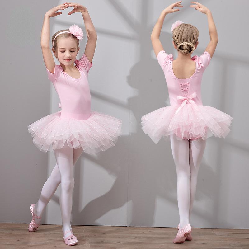 Girls Ballet Dance Tutu Dress Kids Short /Long Sleeves Tulle Bowknot Skate Gymnastics Christmas Birthday Party Leotard Dancewear