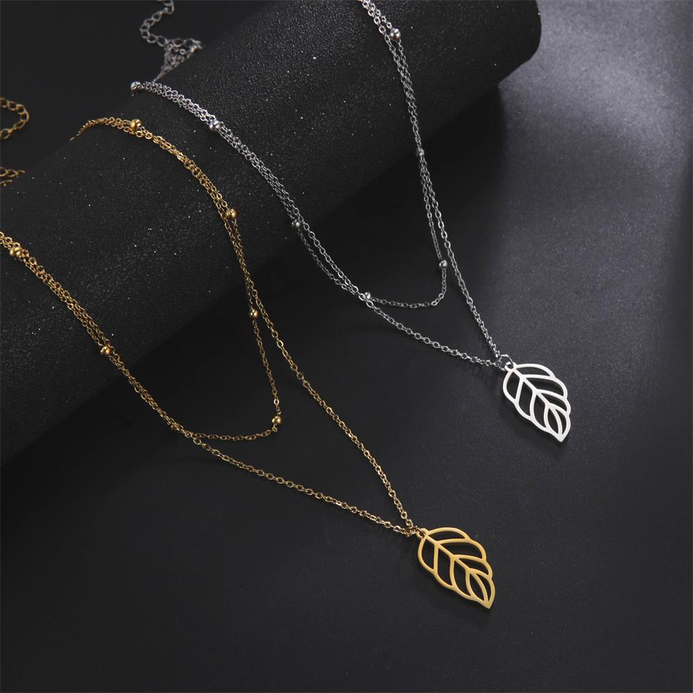 Cazador Leaf Pendant Double Chain Necklaces for Women Fashion Stainless Steel Necklaces Jewelry 2026 Birthday Gift New Wholesale