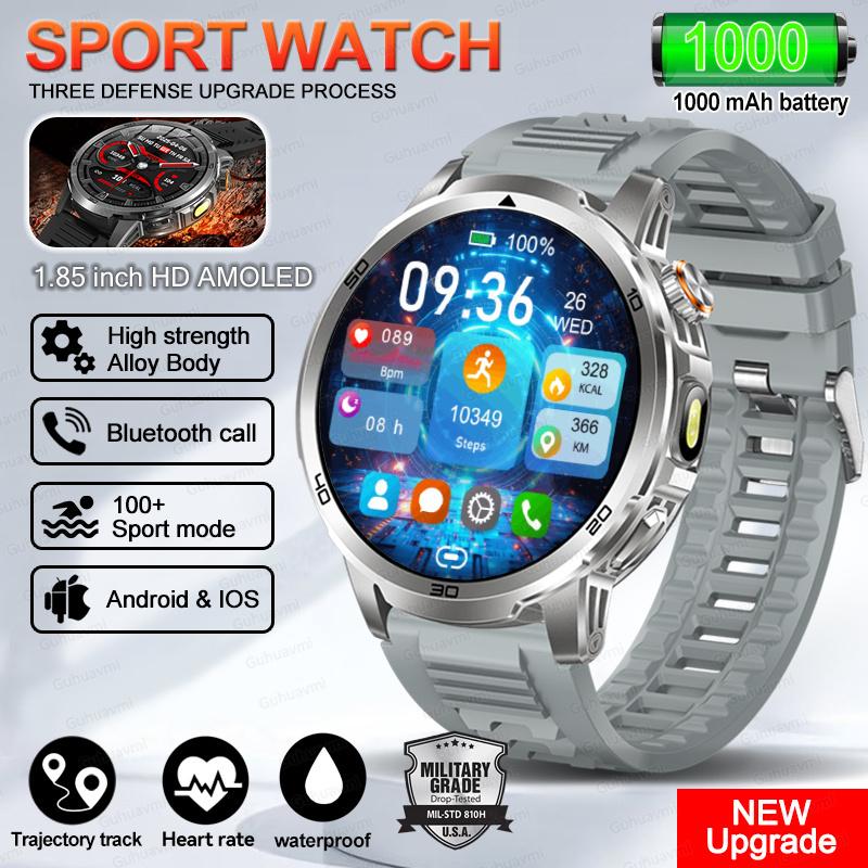 New Outdoor Military 1.85-inch AMOLED Smart Watch Fitness Clock Men 1000mAh Battery 10ATM Waterproof HD Call Bracelet Men