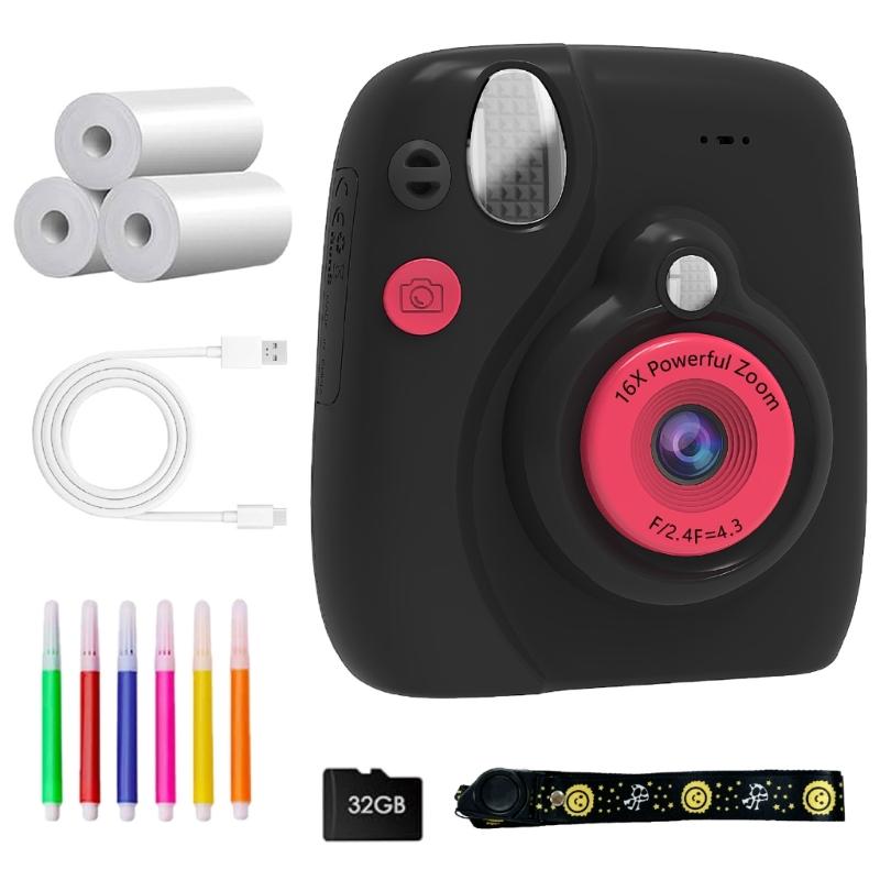

Childrens Camera Instantly Camera With Photo Printing 3Inch Screen 1300mAh Battery Gift For Boy Girl 3 12 Years Old чорний